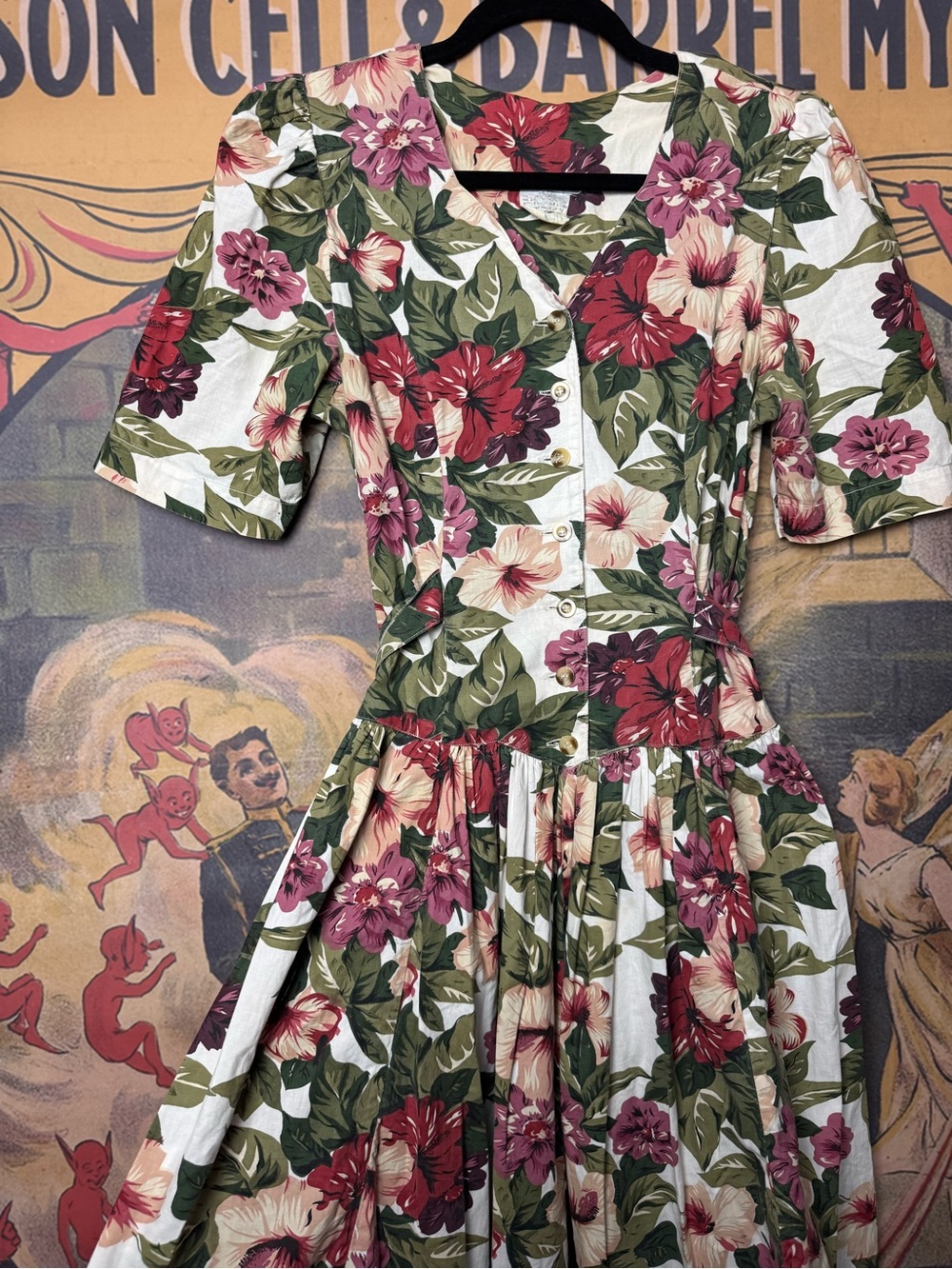 Floral Short Sleeve Button Down Vintage Midi Dress